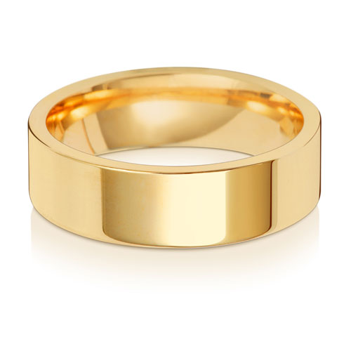 18K Yellow Gold Wedding Ring Flat Court 6mm