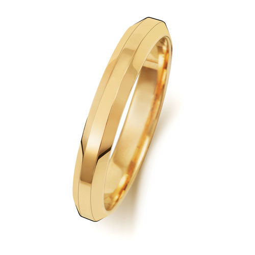 18K Yellow Gold Wedding Ring Soft Court Bevelled 3mm