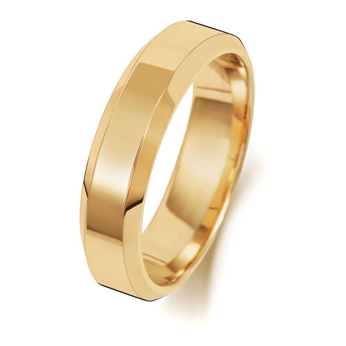 18K Yellow Gold Wedding Ring Soft Court Bevelled 5mm