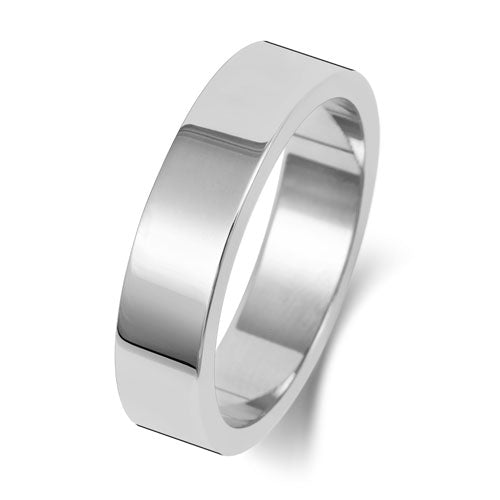 18K White Gold Wedding Ring Flat 5mm
