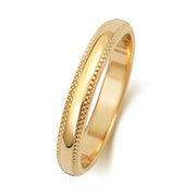 18K Yellow Gold Wedding Ring D Shape Millgrain 3mm
