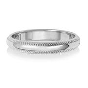 18K White Gold Wedding Ring D Shape Millgrain 3mm