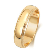 18K Yellow Gold Wedding Ring D Shape Millgrain 5mm