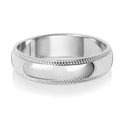 18K White Gold Wedding Ring D Shape Millgrain 5mm